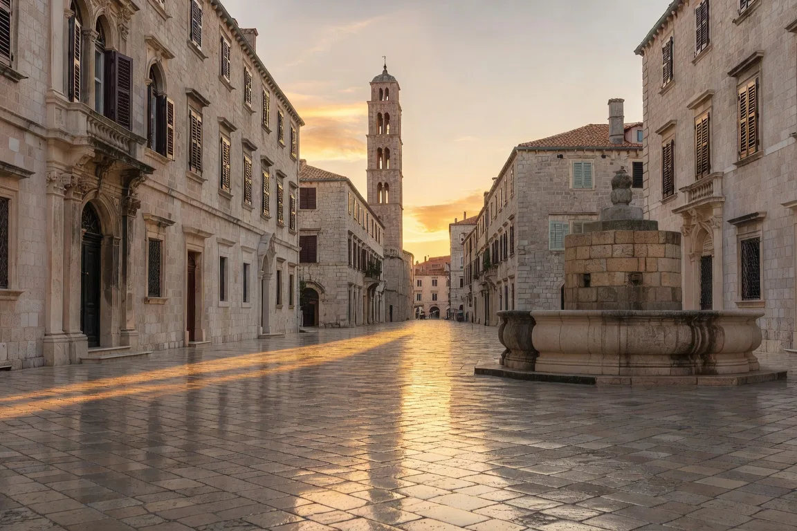 Rue Stradun pavee en marbre dans la vieille ville de Dubrovnik