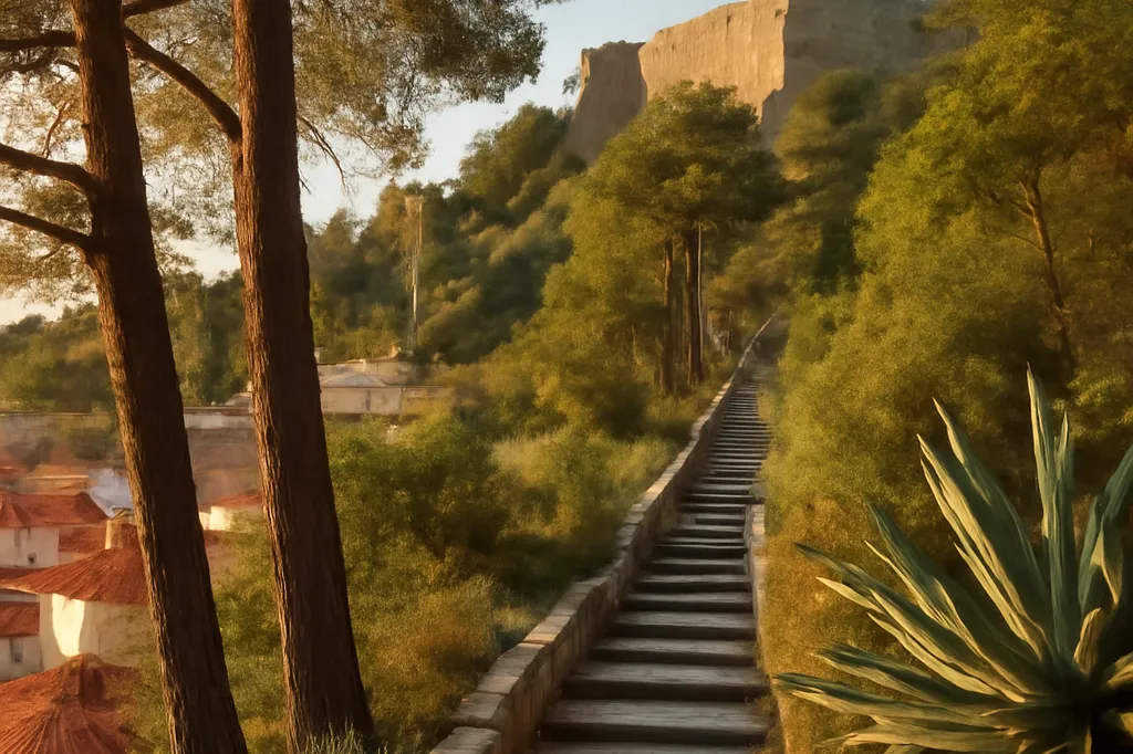 Vue panoramique depuis les remparts de Fortica sur les îles Pakleni et la baie de Hvar au coucher du soleil