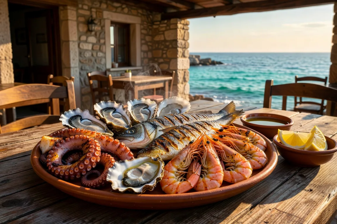 Plateau de fruits de mer croates grilles avec huile d'olive