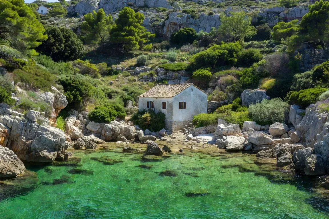 Côte sauvage de l'île de Vis, petite crique isolée aux eaux vert émeraude