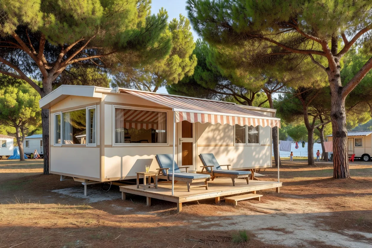 Mobile-home confortable sous les pins dans un camping familial de la côte adriatique croate