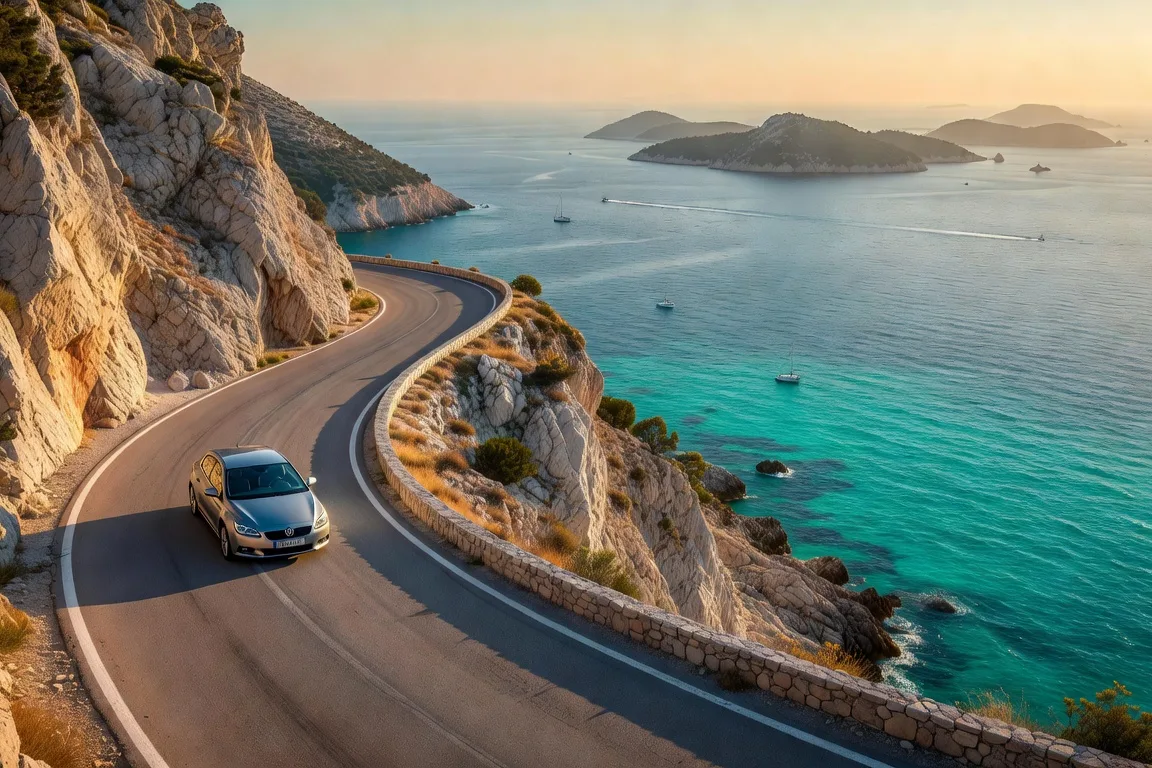 Voiture de location sur la route Magistrala en Dalmatie