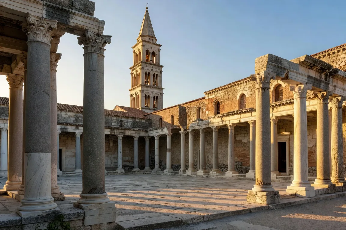 Peristyle du palais de Diocletien a Split avec colonnes romaines