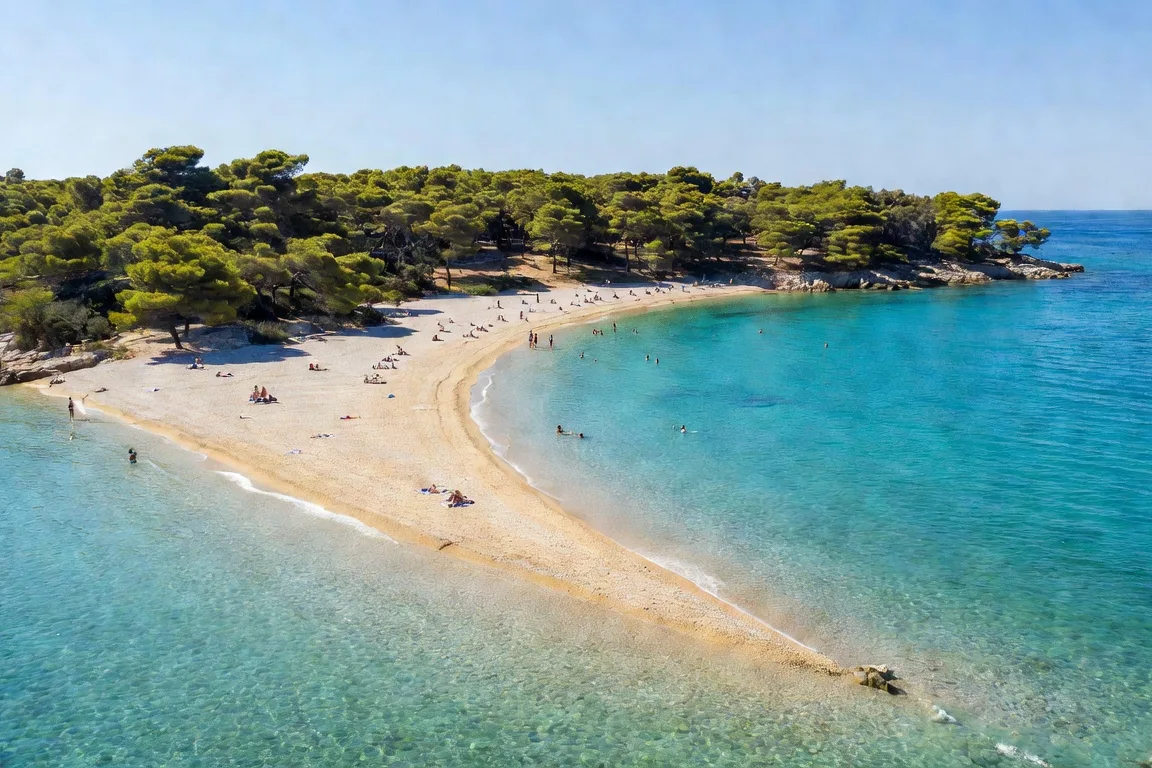 Vue aerienne de la plage Zlatni Rat sur l'ile de Brac