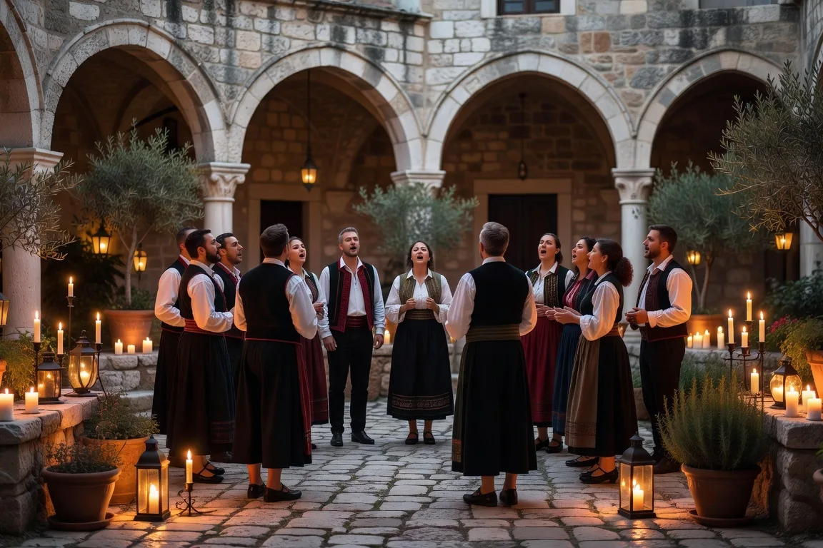 Scene culturelle de chant klapa dans un cloitre historique
