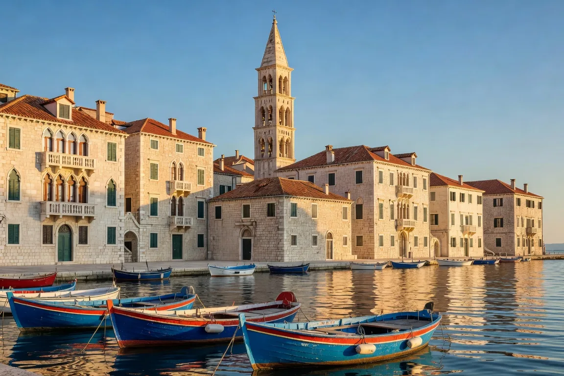 Port de Trogir avec architecture venitienne et cathedrale