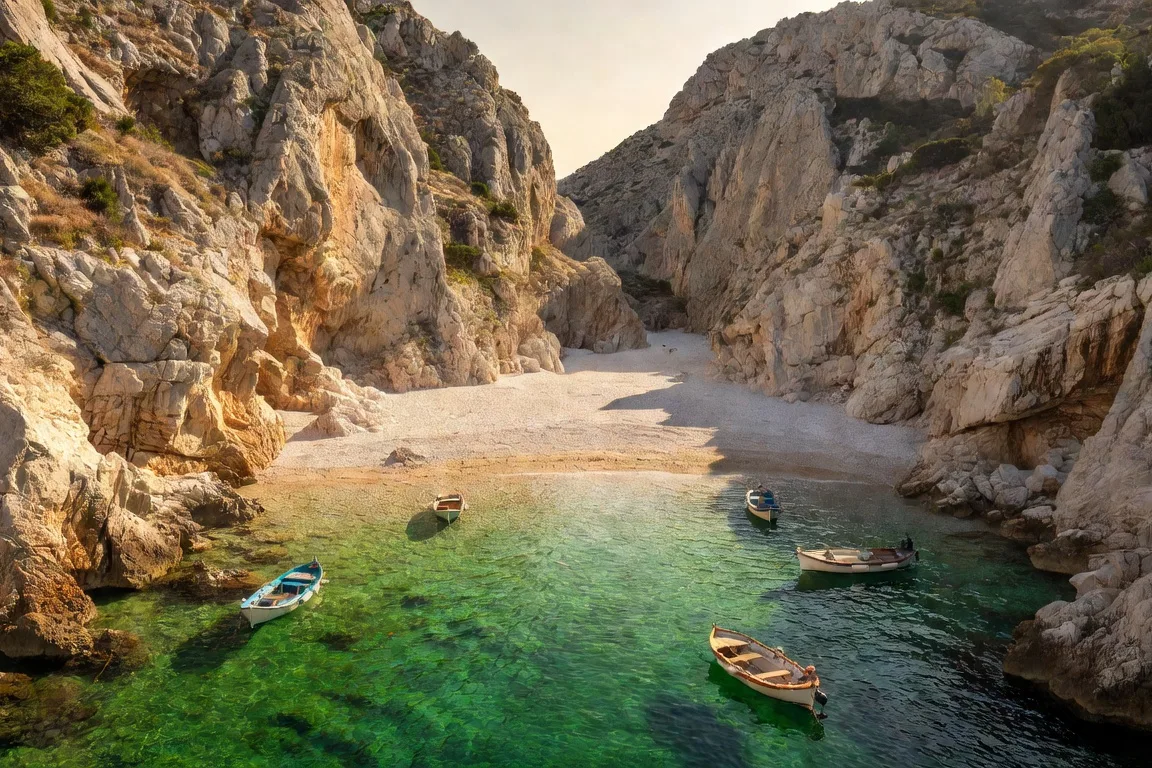 Plage cachee de Stiniva sur l'ile de Vis, crique encaissee